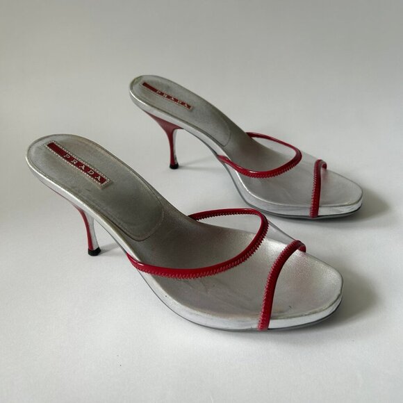 PRADA VINTAGE Y2K PVC RED SILVER HEELS - Picture 5 of 7
